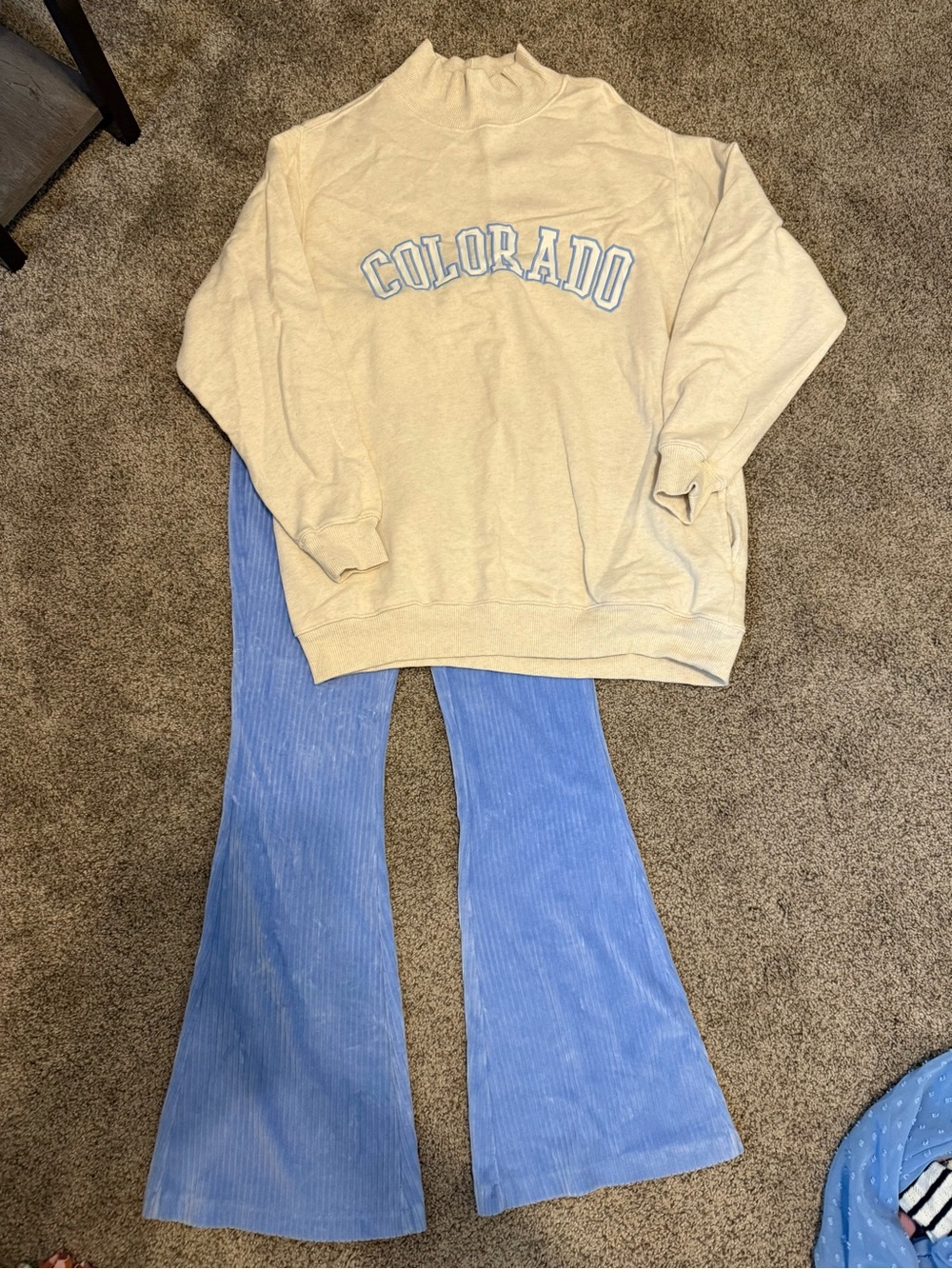 aerie Cream Colorado Sweatshirt with Light Blue Lettering